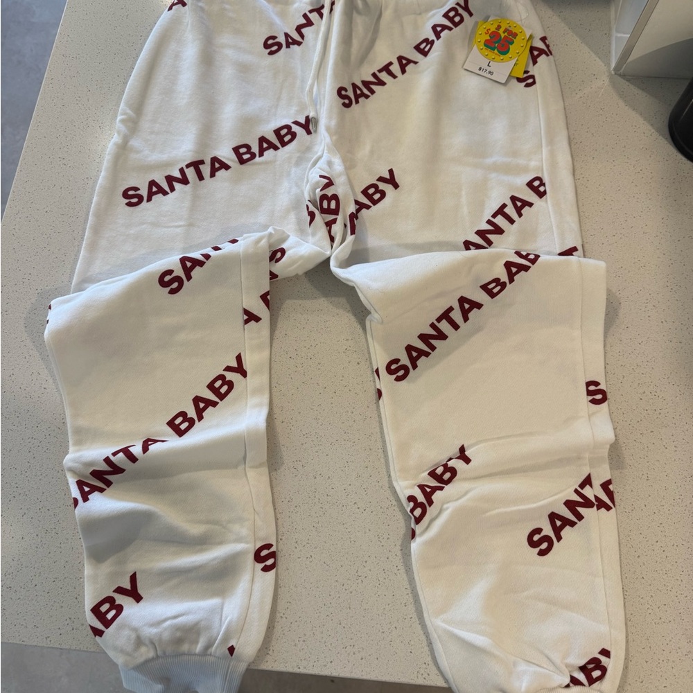 Forever 21 White Santa Baby Joggers